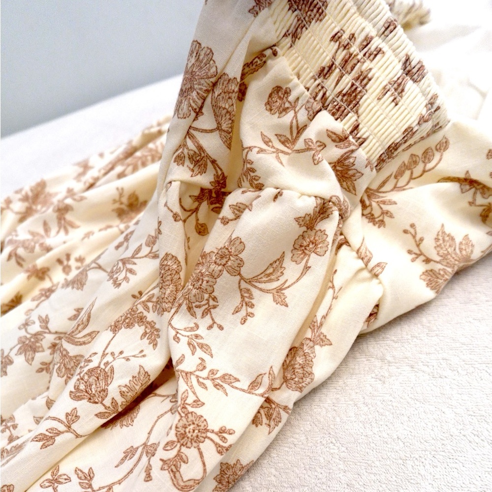 Altar'd State Floral Midi Dress in Cream and Brown - Picture 7 of 9